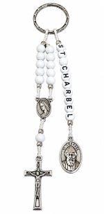 Porte clés Saint Charbel - Blanc