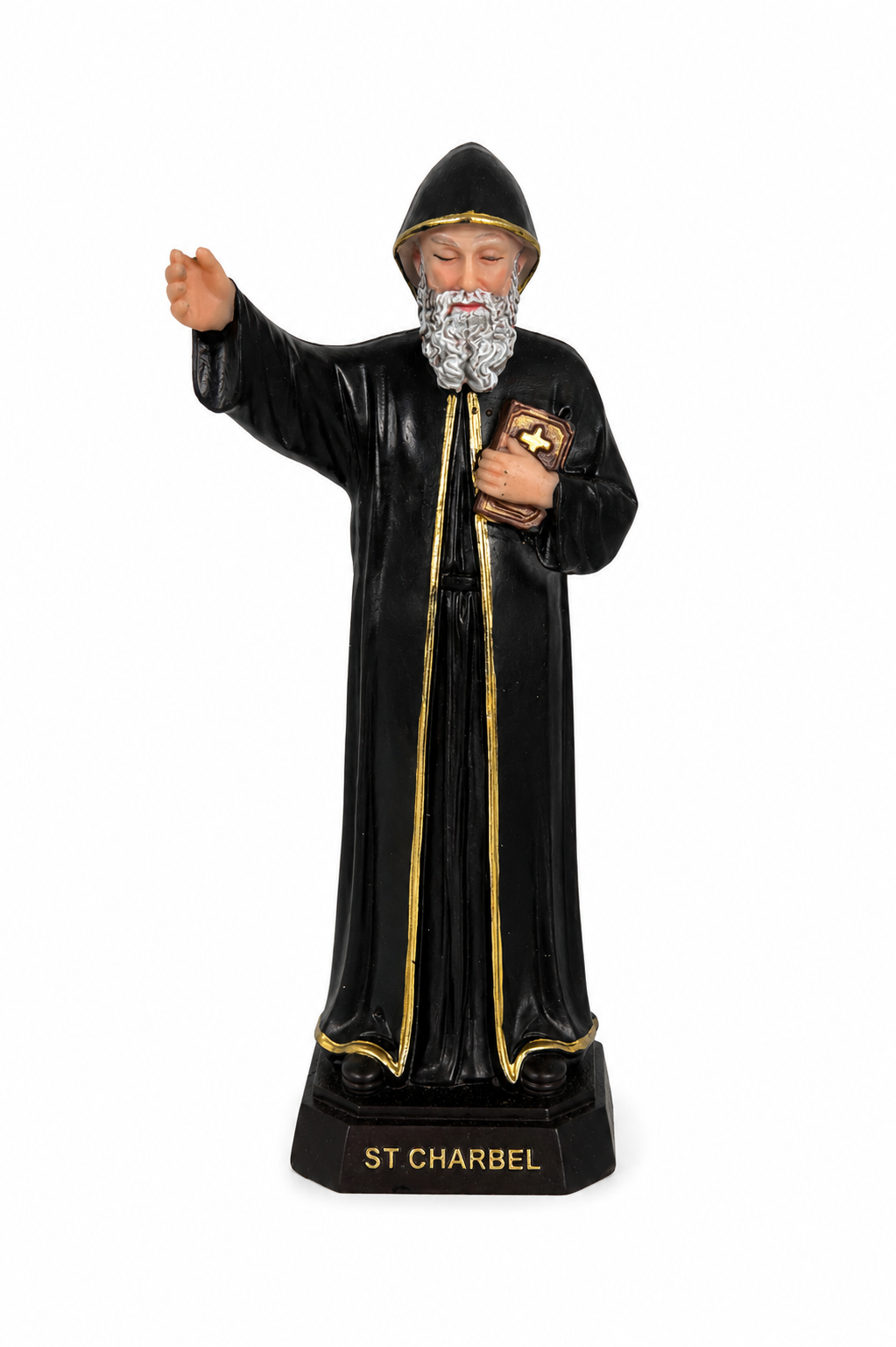 Petite statue de Saint Charbel noir et blanc - 13 cm