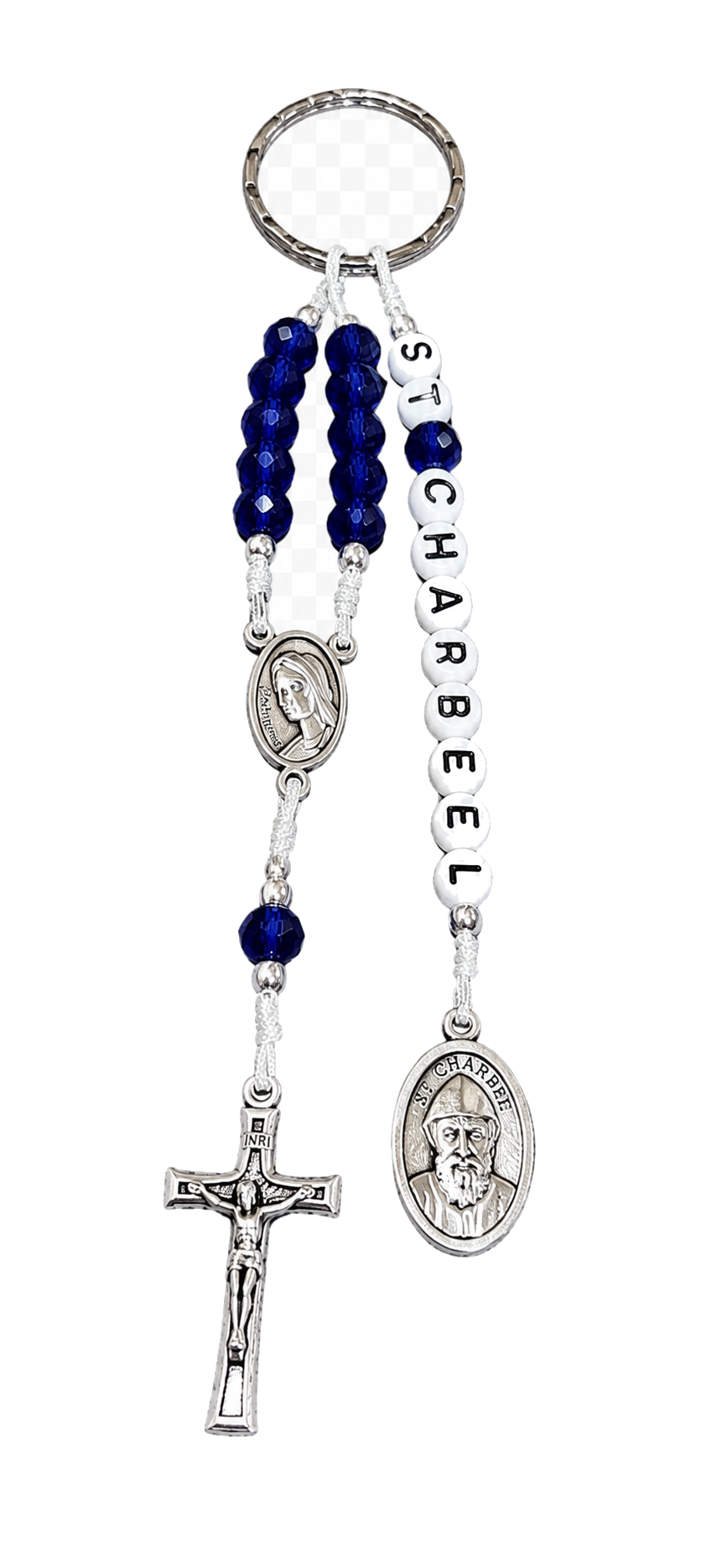 Porte clés Saint Charbel - Bleu indigo