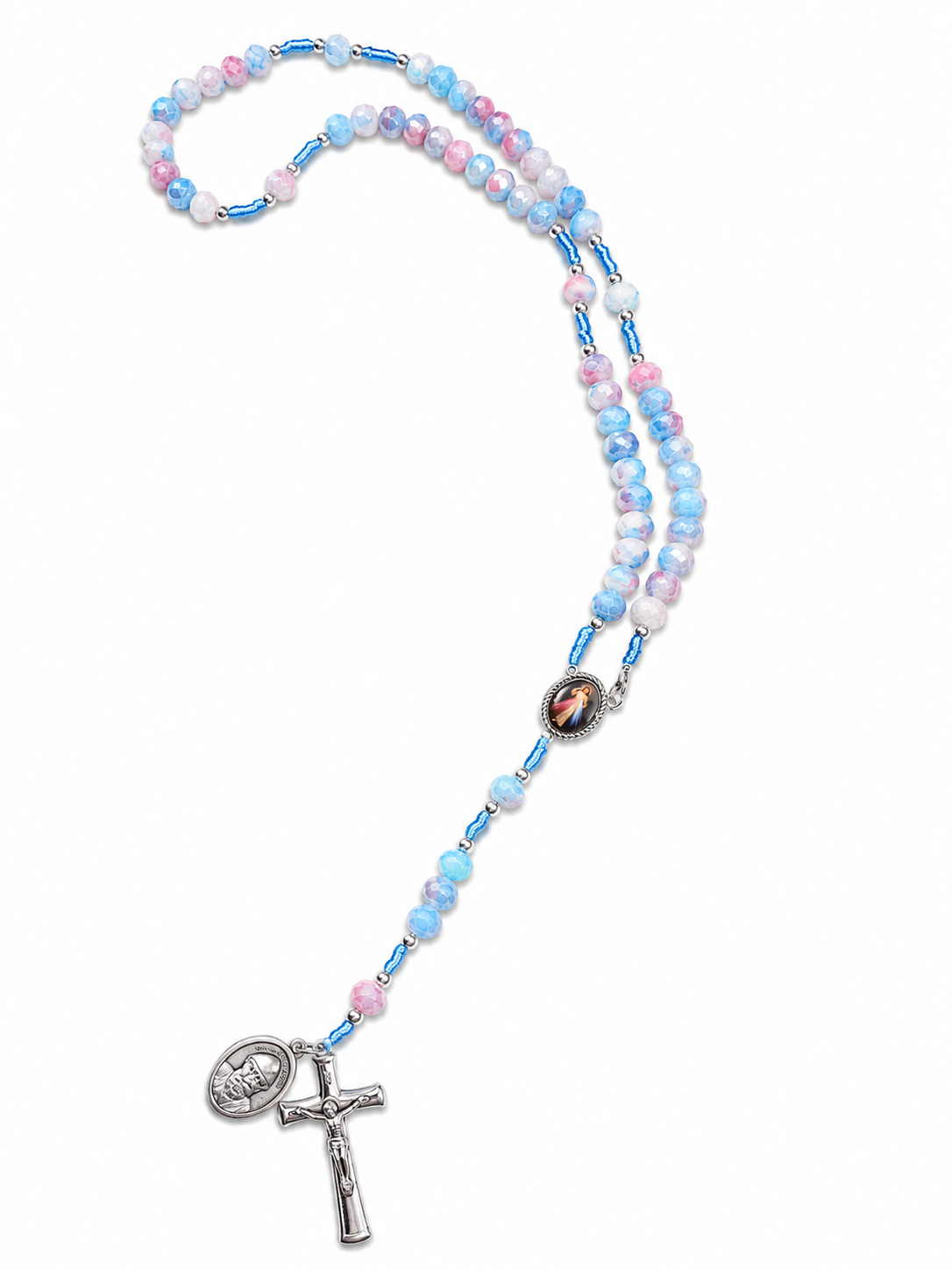 Chapelets Classiques avec médaille Charbel (Rose bleu)