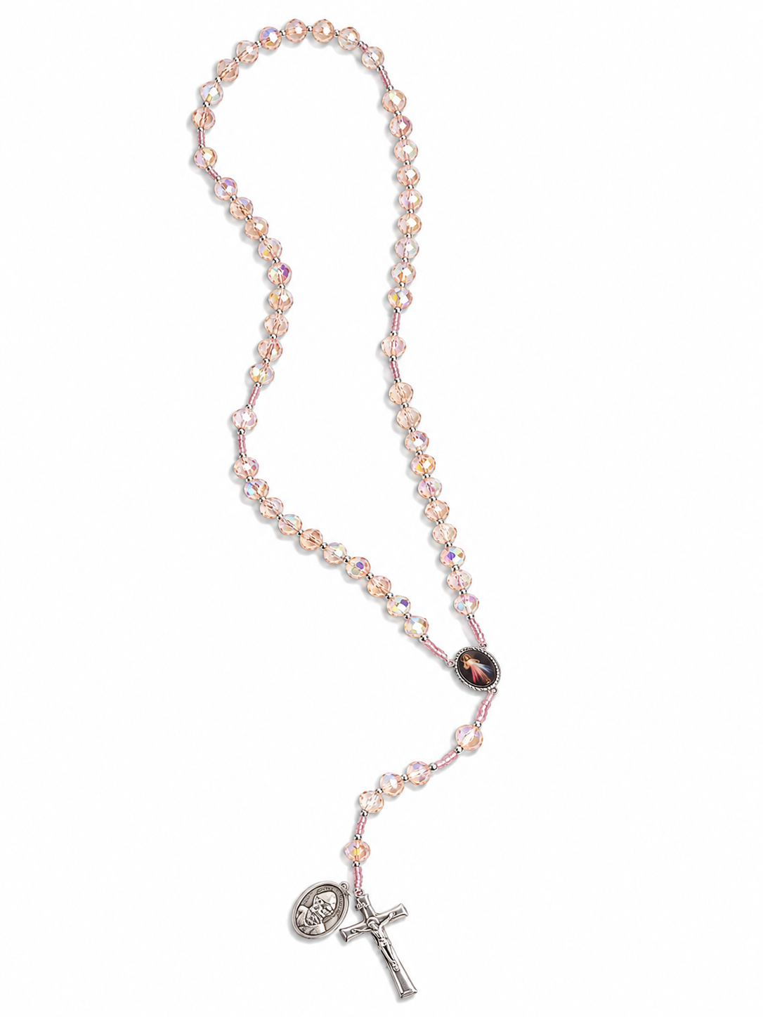 Chapelets Classiques avec médaille Charbel (Rose clair)